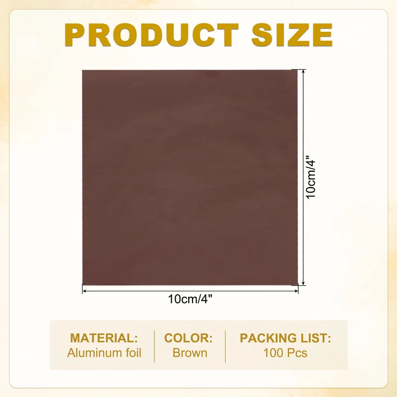 Foil Candy Wrappers 4x4 Inch, 100 Pcs Brown Glossy Paper for DIY Chocolate
