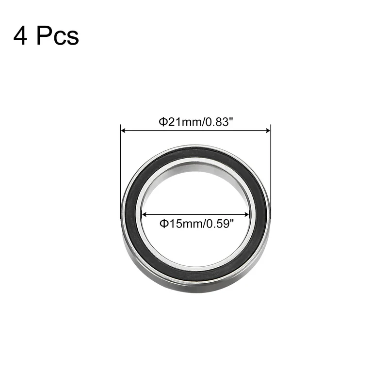 4pcs 6702-2RS Deep Groove Ball Bearing 15x21x4mm Z2 Bearings Black