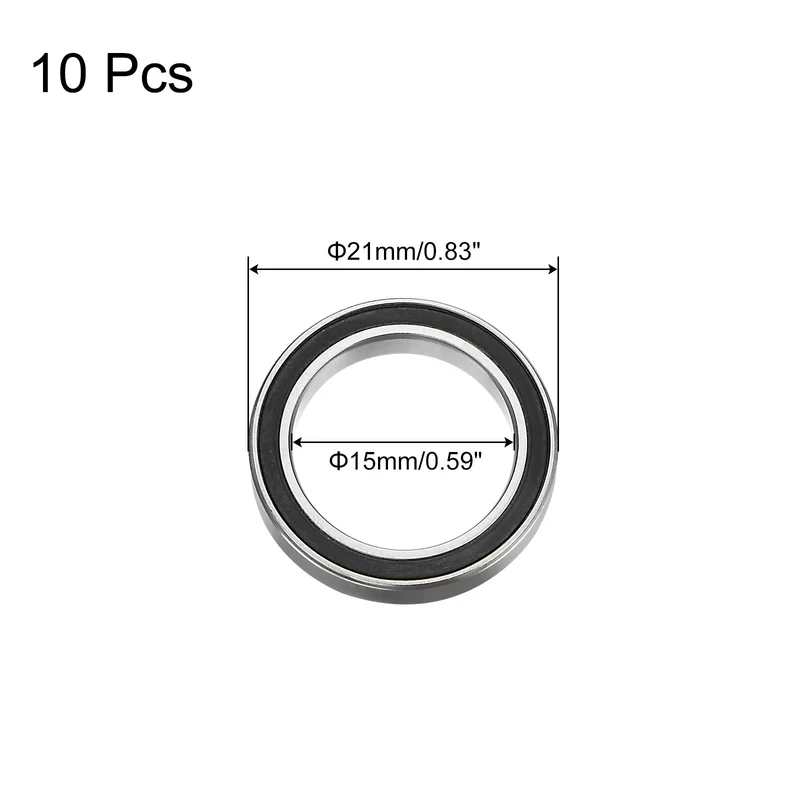 6702-2RS Deep Groove Ball Bearing,10pcs 15x21x4mm Z2 Bearings,Black