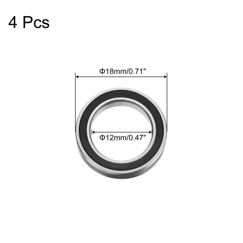4pcs 6701-2RS Deep Groove Ball Bearing 12x18x4mm Z2 Bearings Black