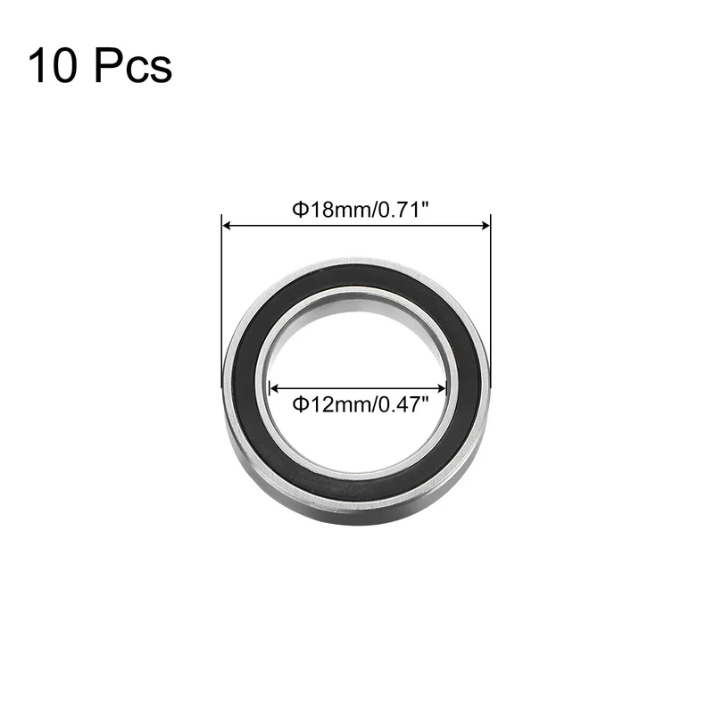 10pcs 6701-2RS Deep Groove Ball Bearing 12x18x4mm Z2 Bearings Black