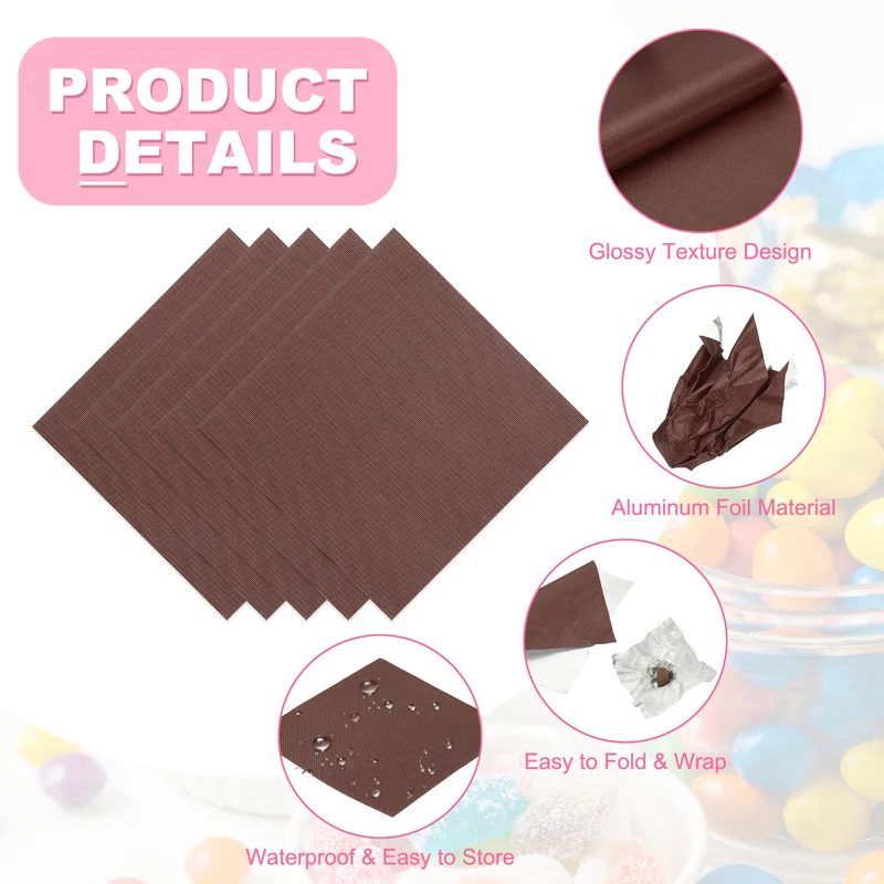 100 Pcs Candy Foil Wrappers, 4.7 x 4.7 Inch Chocolate Wrappers, Brown