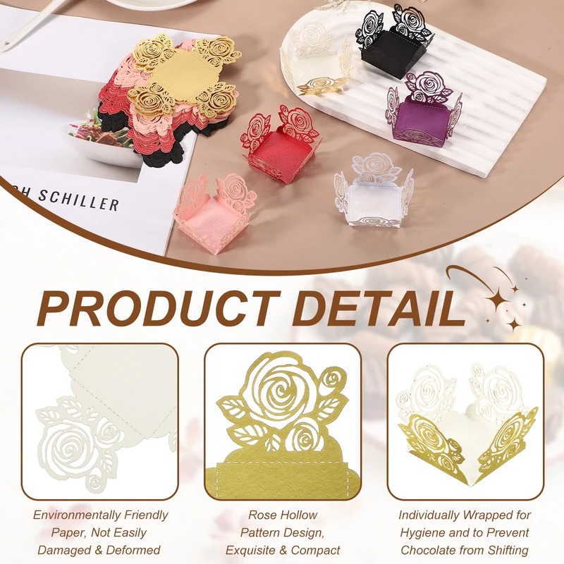 25Pcs 1.4x1.4" Rose Shape Truffle Wrapper Cupcake Liners for Decor, Gold