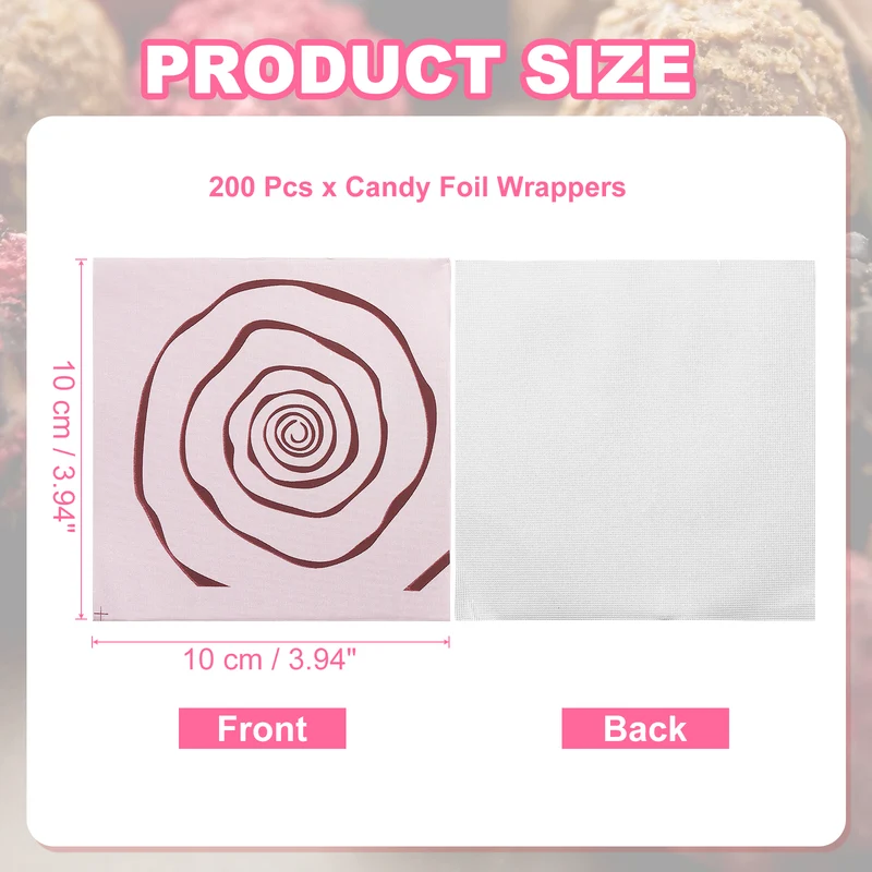 200 Pcs Candy Foil Wrappers, 3.9 x 3.9 Inch Chocolate Wrappers, Pink