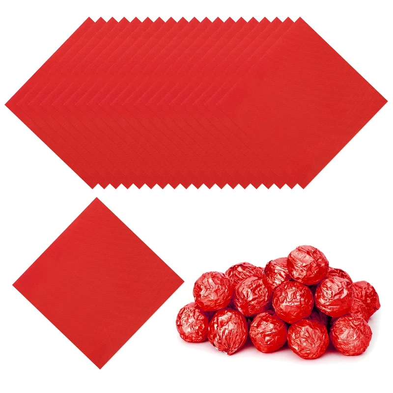 200 Pcs 5x5 Inch Foil Candy Wrappers Chocolate Wrapping Paper Light Red
