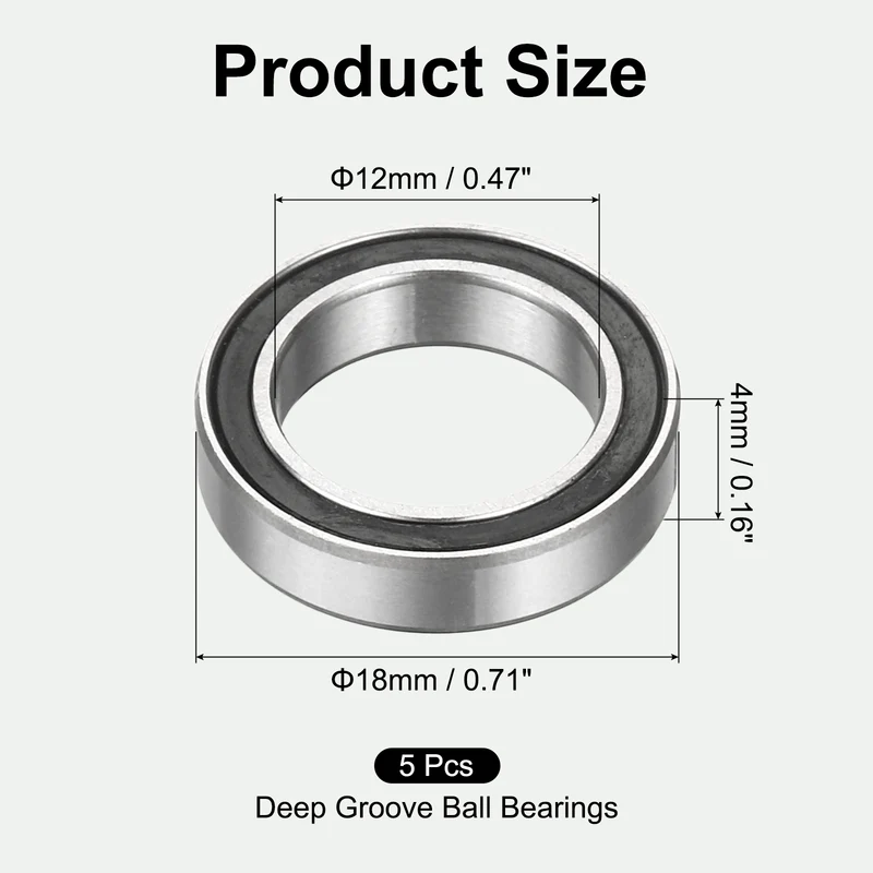 5Pcs 6701-2RS Deep Groove Ball Bearings 12x18x4mm ABEC3 Bearing