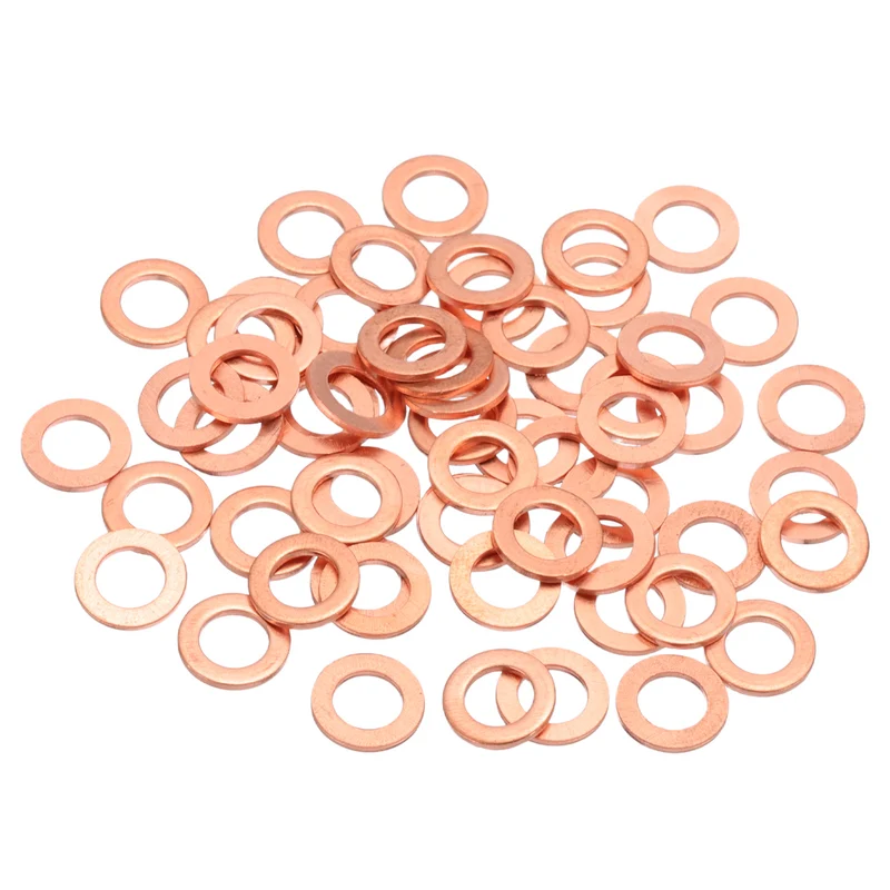 60Pcs M6 Flat Copper Washers 6x10x1mm Copper Flat Sealing Ring Washers