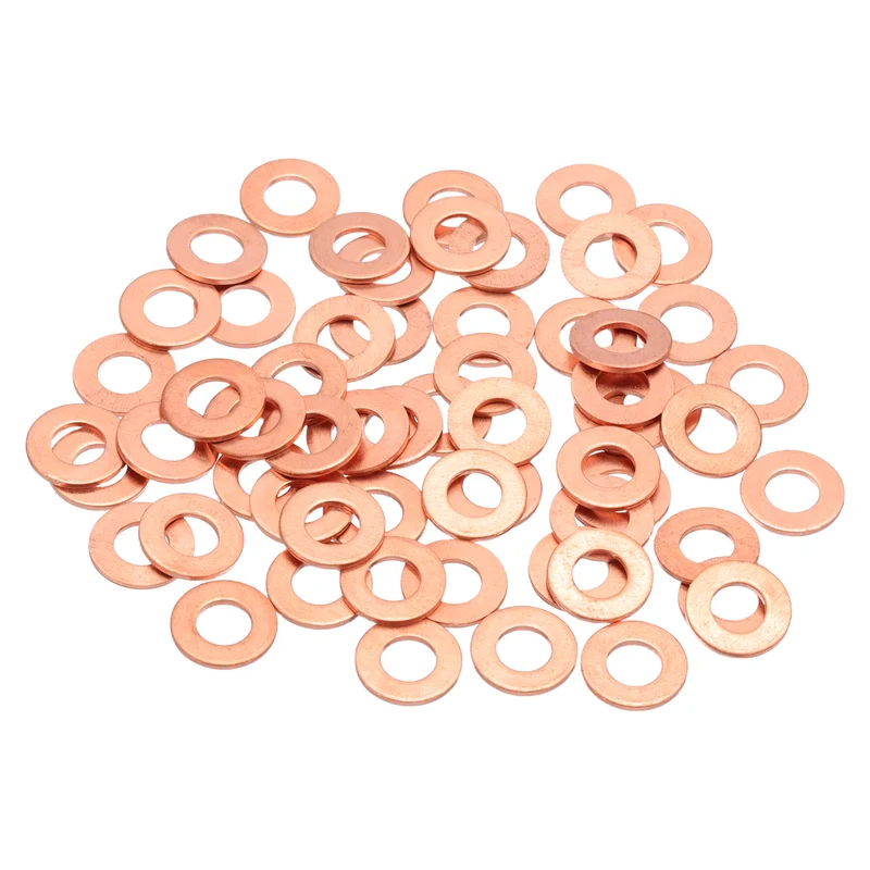 60Pcs M6 Flat Copper Washers 6x12x1mm Copper Flat Sealing Ring Washers