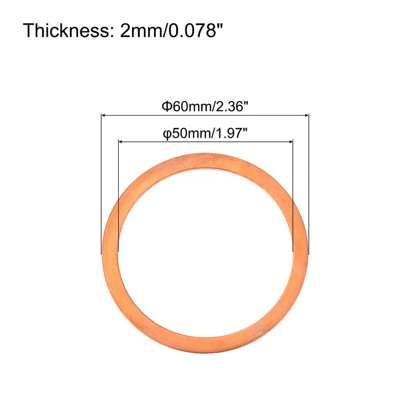 2 Pcs Flat Copper Washers 50x60x2mm Copper Flat Sealing Ring Washers