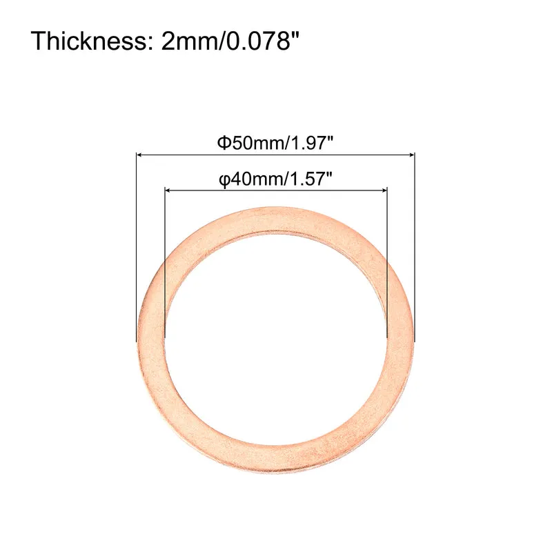 6 Pcs Flat Copper Washers 40x50x2mm Copper Flat Sealing Ring Washers