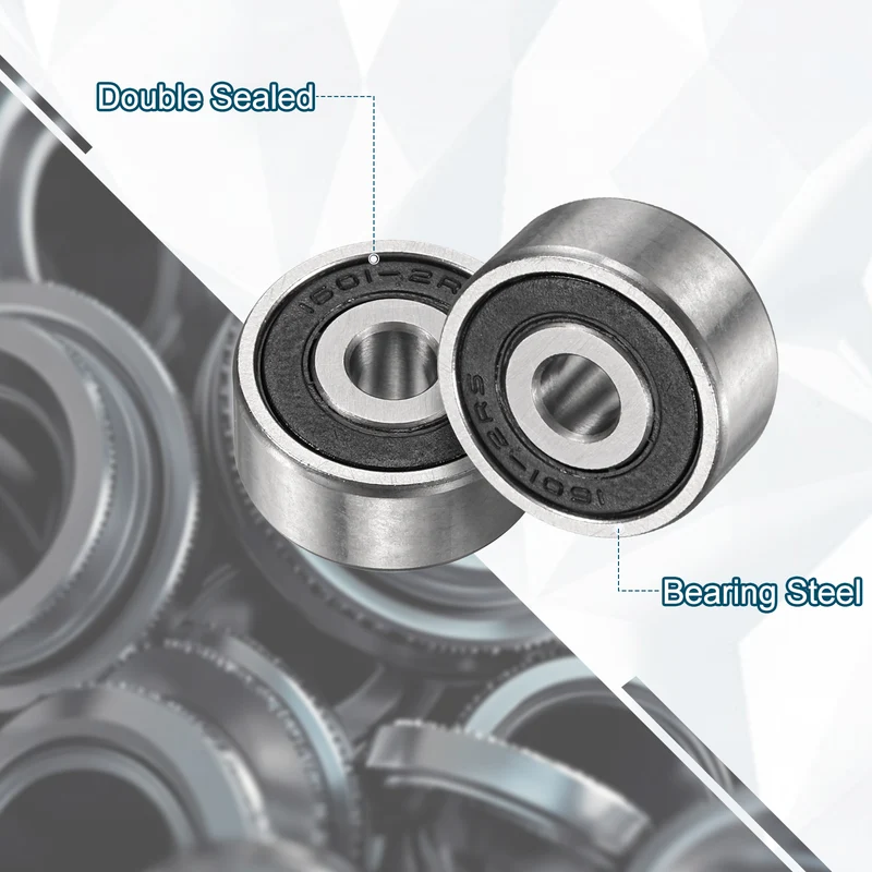 1601-2RS Deep Groove Ball Bearing, 3pcs 3/16" x 11/16" x 5/16", Z2 Double Rubber