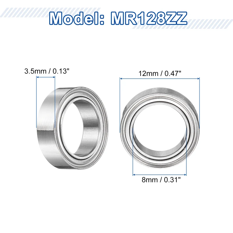 8Pcs MR128ZZ Deep Groove Ball Bearings, 8mm ID 12mm OD 3.5mm Width Bearing