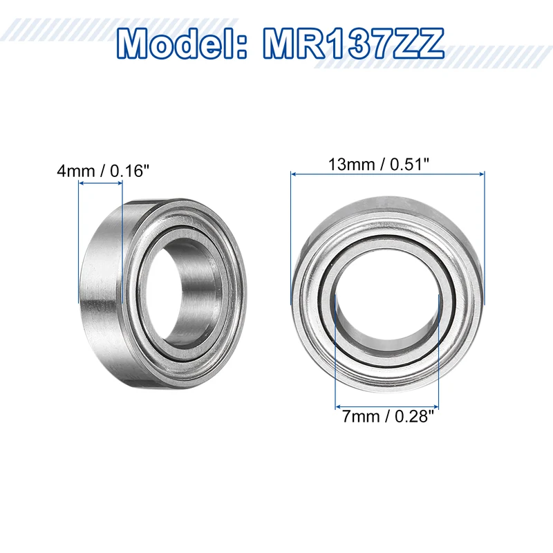 8Pcs MR137ZZ Deep Groove Ball Bearings, 7mm ID 13mm OD 4mm Width Bearing