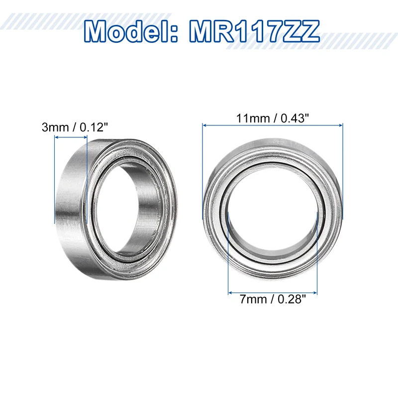 8Pcs MR117ZZ Deep Groove Ball Bearings, 7mm ID 11mm OD 3mm Width Bearing