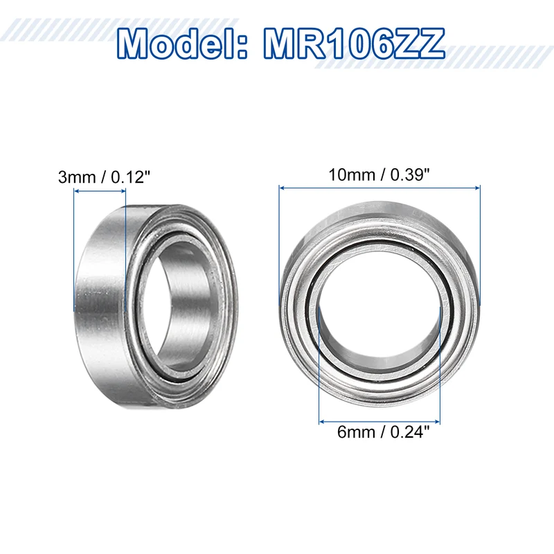 8Pcs MR106ZZ Deep Groove Ball Bearings, 6mm ID 10mm OD 3mm Width Bearing
