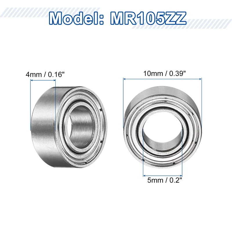 8Pcs MR105ZZ Deep Groove Ball Bearings, 5mm ID 10mm OD 4mm Width Bearing