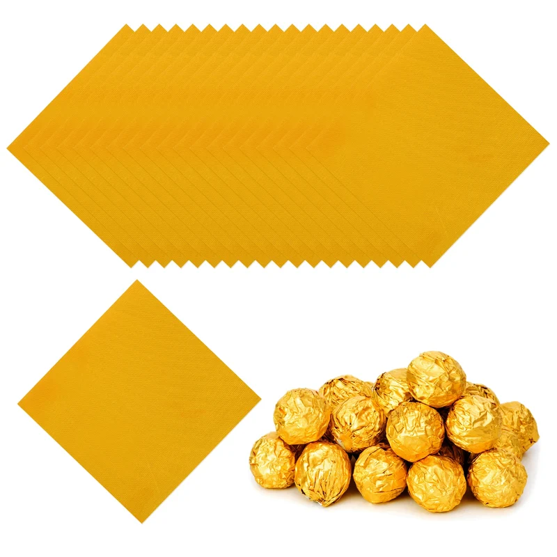 200 Pcs 5x5 Inch Foil Candy Wrappers Chocolate Wrapping Paper Light Gold
