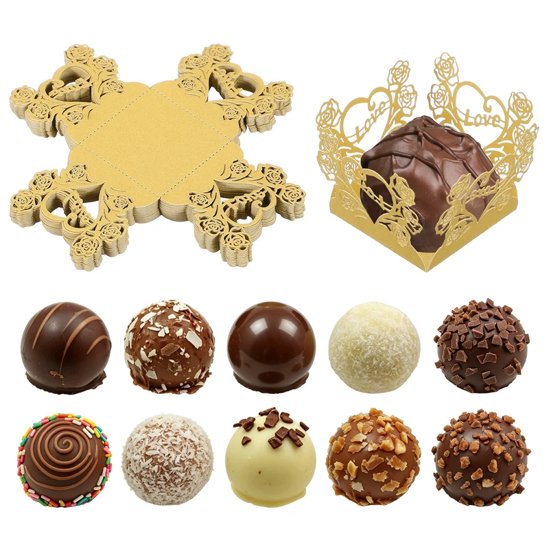 30Pcs 1.4x1.4" Love Rose Truffle Wrapper Cupcake Liners for Decor, Gold