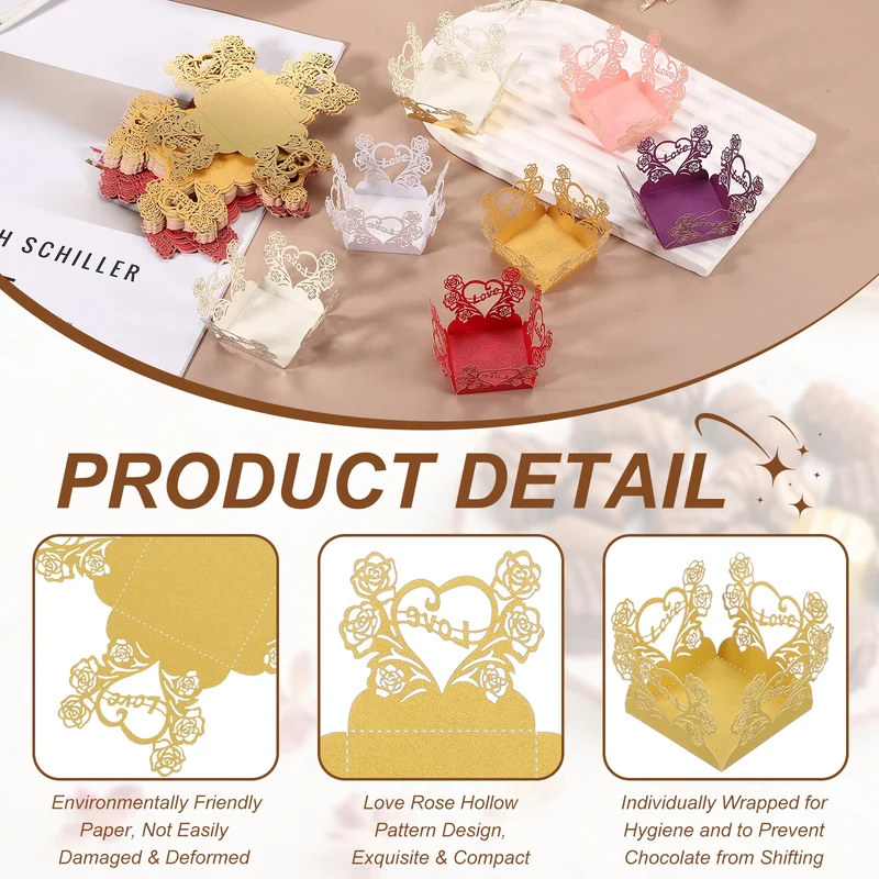 30Pcs 1.4x1.4" Love Rose Truffle Wrapper Cupcake Liners for Decor, Gold