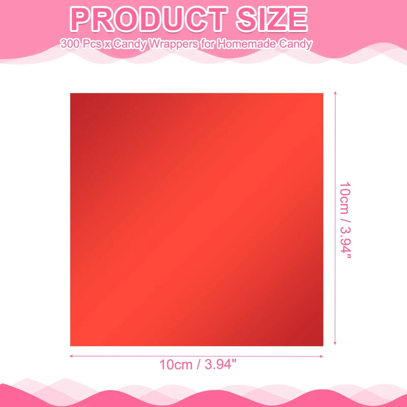 300Pcs Candy Wrappers 4 x 4 Inch Chocolate Wrap Paper for Lollipop Red