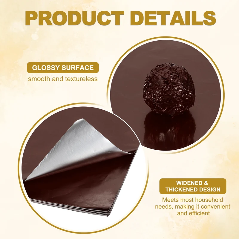 Foil Candy Wrappers 6x6 Inch, 100 Pcs Brown Glossy Paper for DIY Chocolate