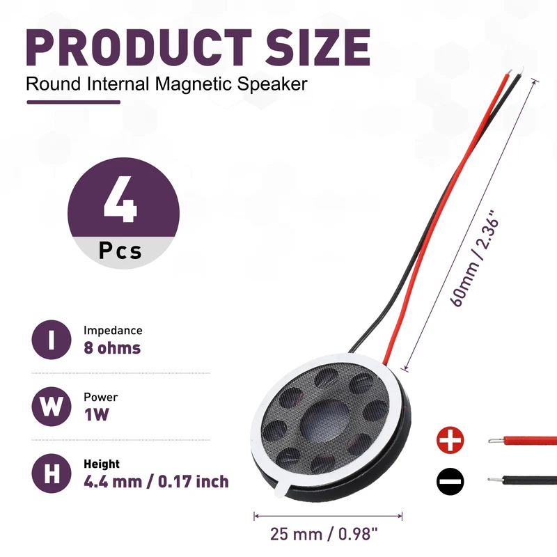 4Pcs 1W 8 Ohm 25mm/1" Small Round Internal Magnetic Speaker Black