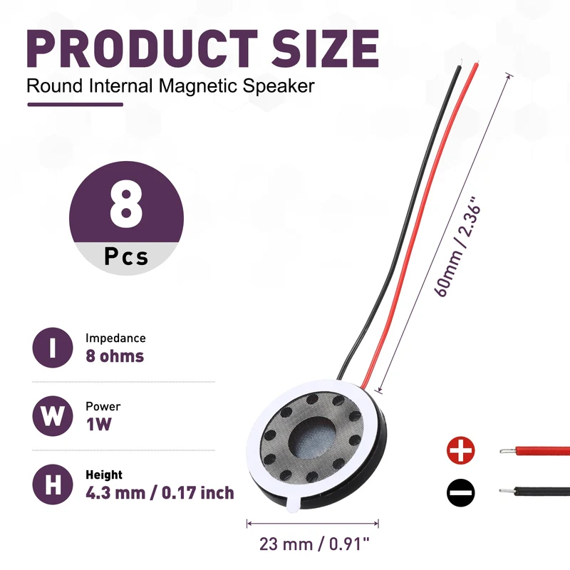 8Pcs 1W 8 Ohm 23mm/0.9" Small Round Internal Magnetic Speaker Black