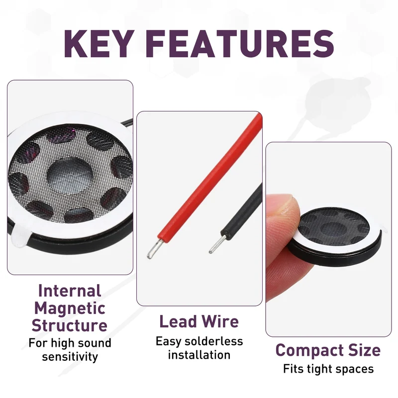 4Pcs 1W 8 Ohm 20mm/0.8" Small Round Internal Magnetic Speaker Black