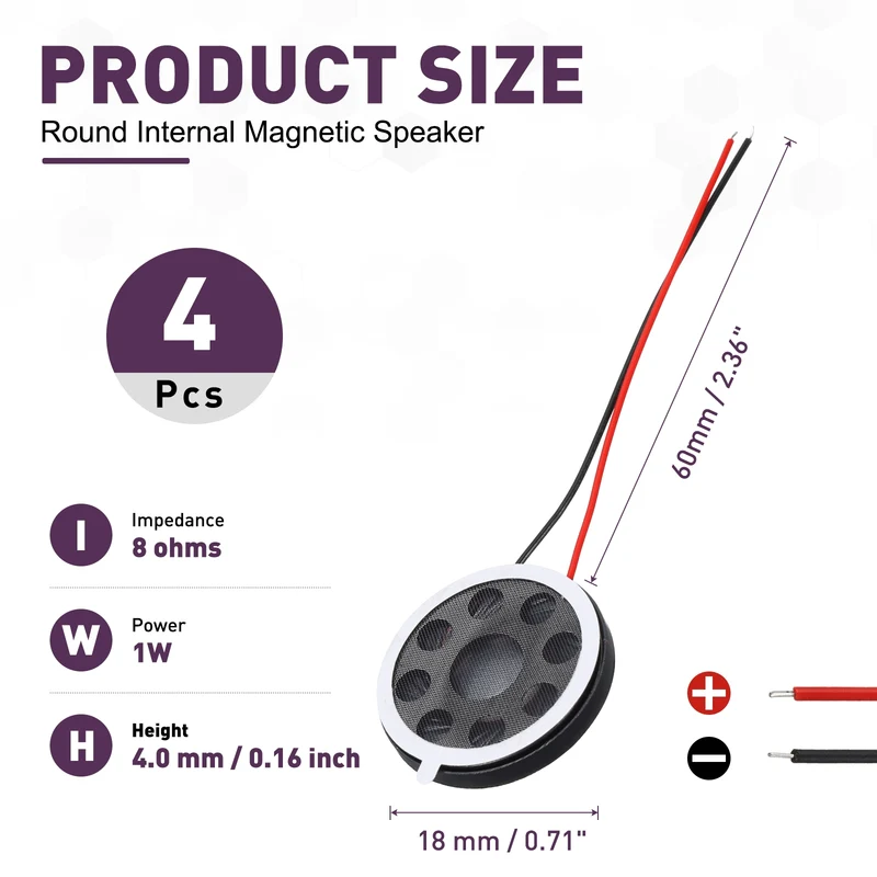 4Pcs 1W 8 Ohm 18mm/0.7" Small Round Internal Magnetic Speaker Black
