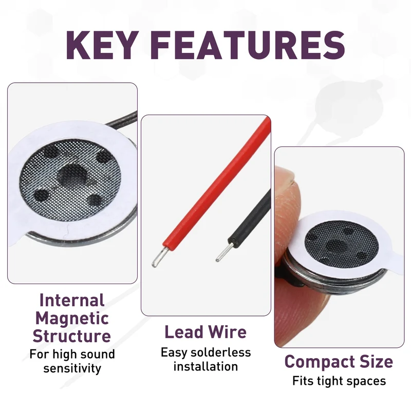 8Pcs 1W 8 Ohm 16mm/0.63" Small Round Internal Magnetic Speaker Black