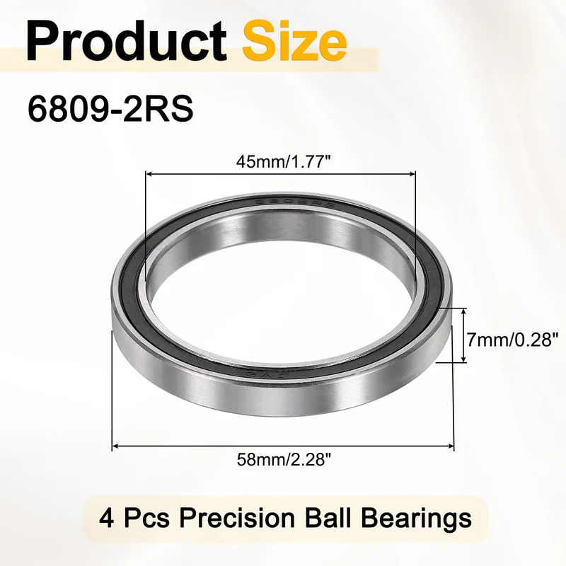 4Pcs 6809-2RS Deep Groove Ball Bearings 45x58x7mm ZV4 Level ABEC7 Precision