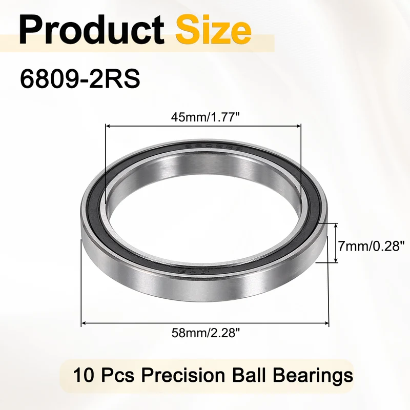 10Pcs 6809-2RS Deep Groove Ball Bearings 45x58x7mm ZV4 Level ABEC7 Precision