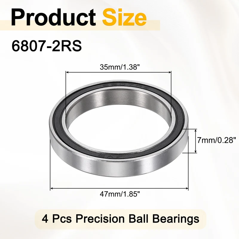4Pcs 6807-2RS Deep Groove Ball Bearings 35x47x7mm ZV4 Level ABEC7 Precision