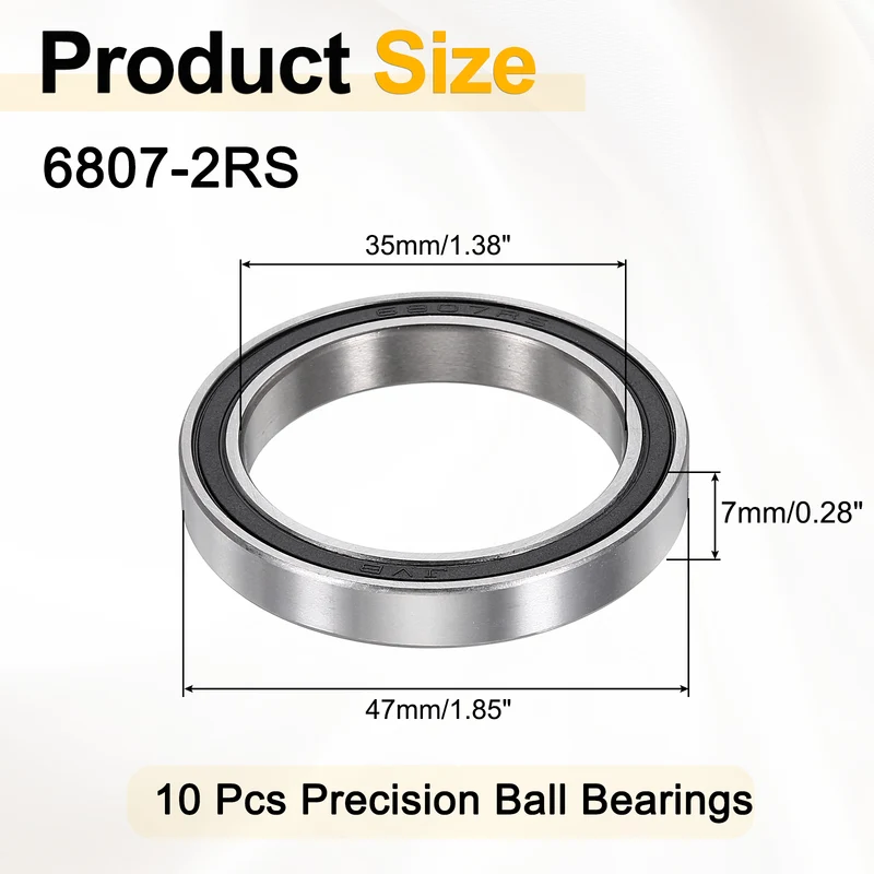 10Pcs 6807-2RS Deep Groove Ball Bearings 35x47x7mm ZV4 Level ABEC7 Precision