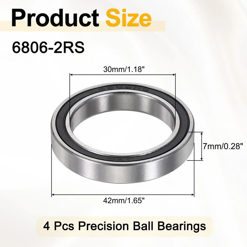 4Pcs 6806-2RS Deep Groove Ball Bearings 30x42x7mm ZV4 Level ABEC7 Precision