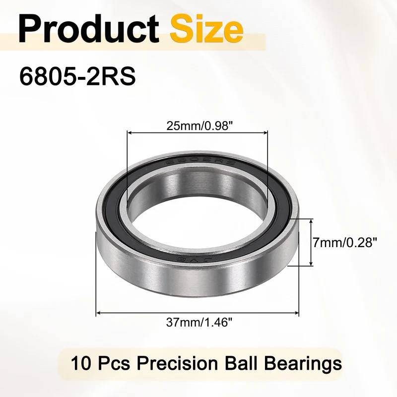 10Pcs 6805-2RS Deep Groove Ball Bearings 25x37x7mm ZV4 Level ABEC7 Precision