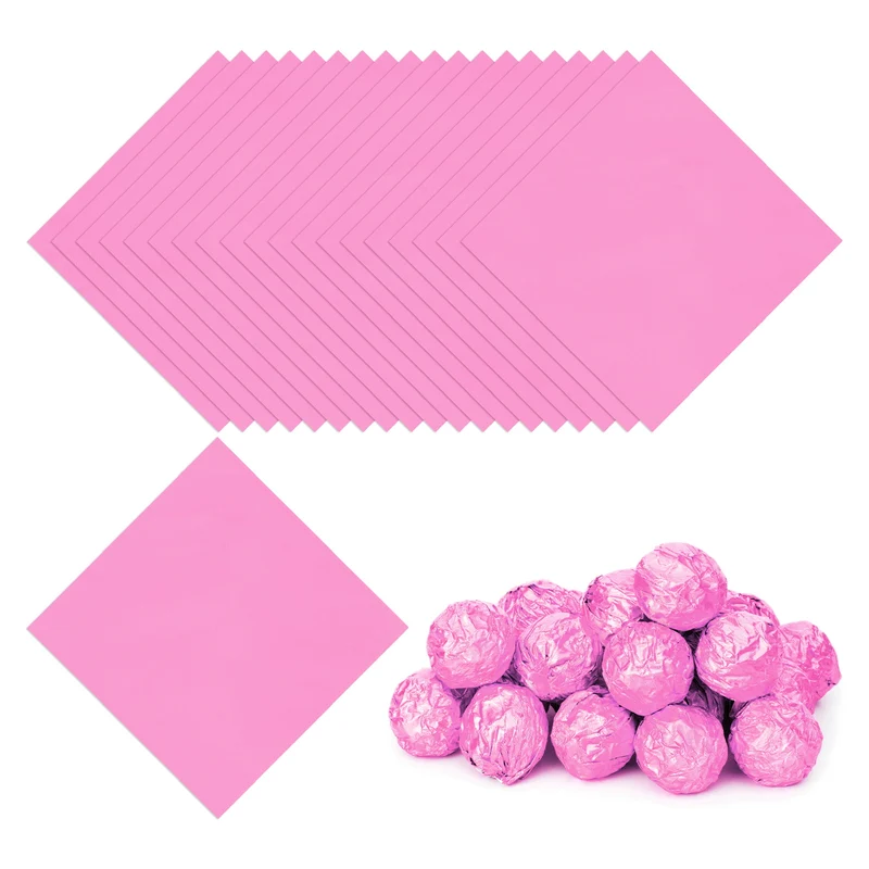 Foil Candy Wrappers 5x5 Inch, 100 Pcs Pink Glossy Paper for DIY Chocolate