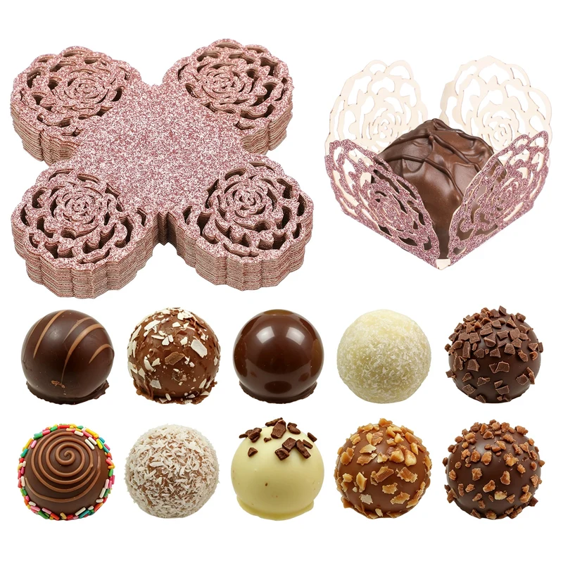 25Pcs 1.4x1.4" Glitter Rose Truffle Wrapper Cupcake Liners for Decor, Pink