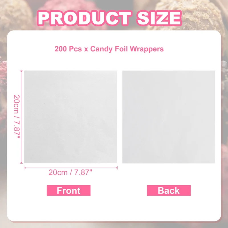 200 Pcs Candy Foil Wrappers, 7.87 x 7.87" Chocolate Wrappers, Silver