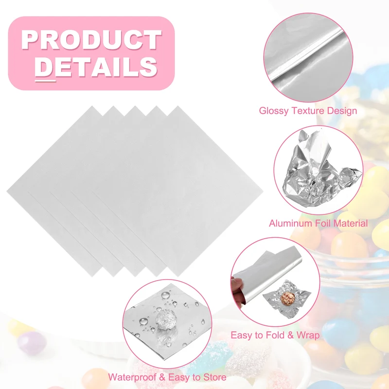 200 Pcs Candy Foil Wrappers, 7.87 x 7.87" Chocolate Wrappers, Silver