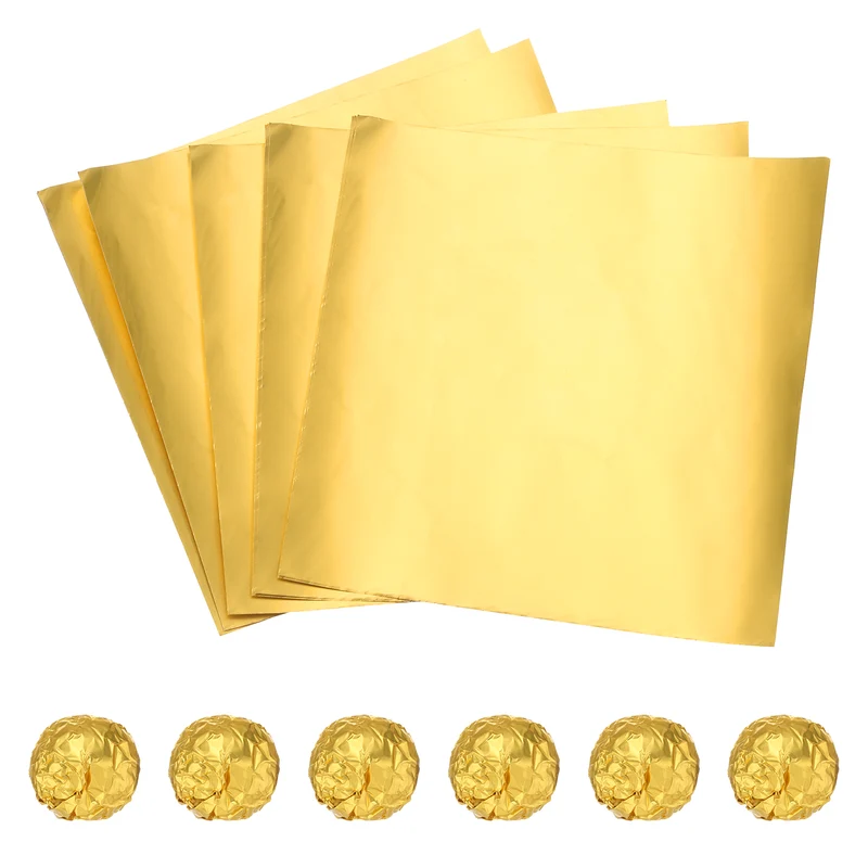100 Pcs 6 x 6 Inch Square Aluminum Foil Candy Wrappers, Golden