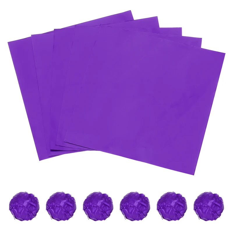 100 Pcs 4 x 4 Inch Square Aluminum Foil Candy Wrappers, Purple