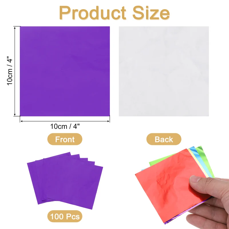 100 Pcs 4 x 4 Inch Square Aluminum Foil Candy Wrappers, Purple