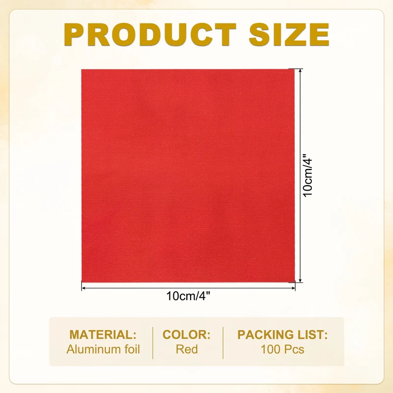 Foil Candy Wrappers 4x4 Inch, 100 Pcs Red Fine Grid Paper for DIY Chocolate