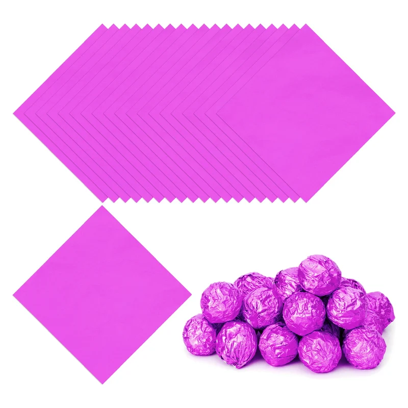 Foil Candy Wrappers 4x4 Inch, 100 Pcs Light Purple Glossy Paper for Chocolate