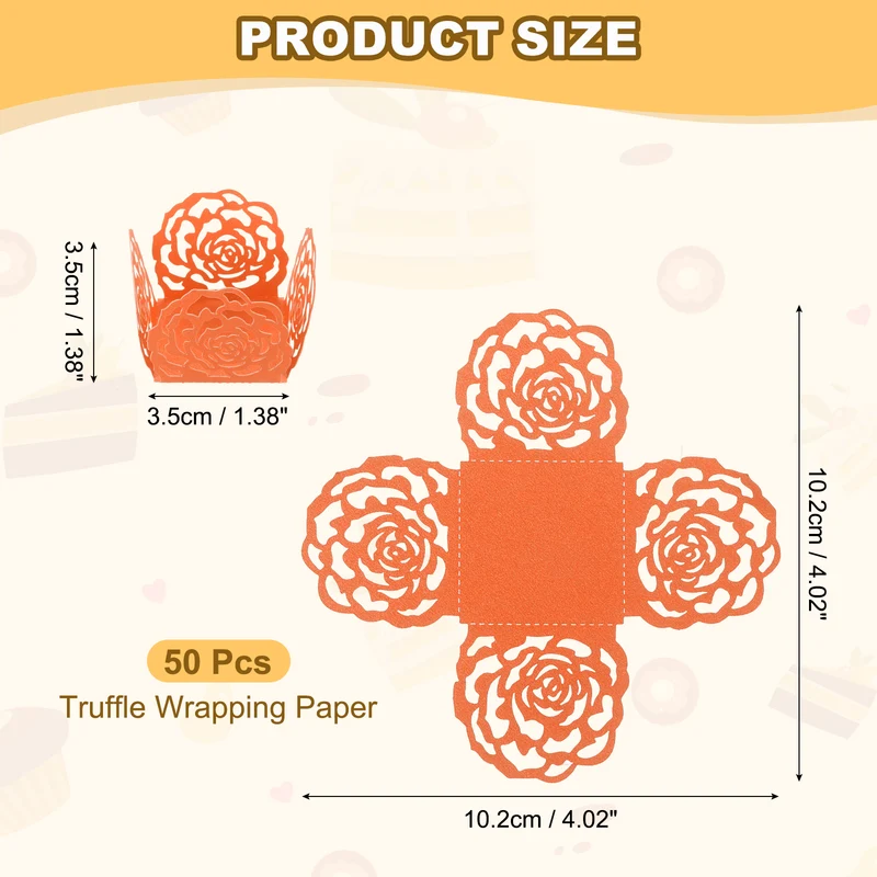 50PCS 4 Inch Truffle Wrappers for Wedding Birthday, Orange