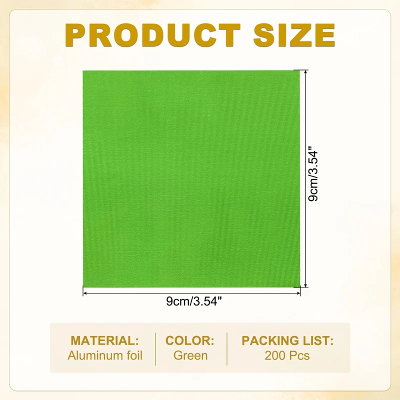 200 Pcs 4x4 Inch Foil Candy Wrappers Chocolate Wrapping Paper Light Green