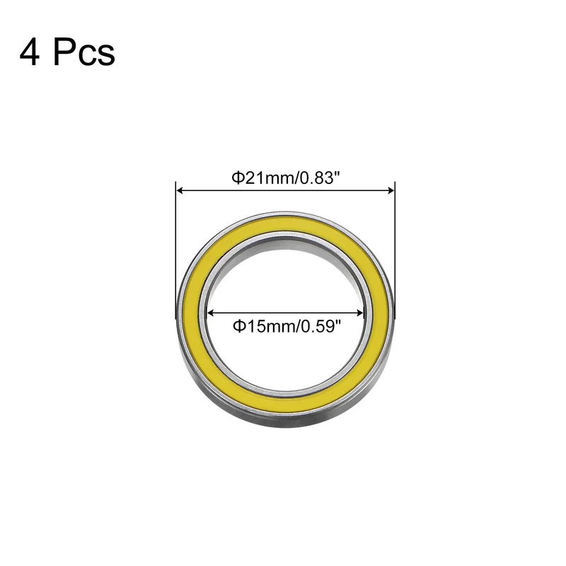 6702-2RS Deep Groove Ball Bearing,4pcs 15x21x4mm Z2 Bearings,Yellow