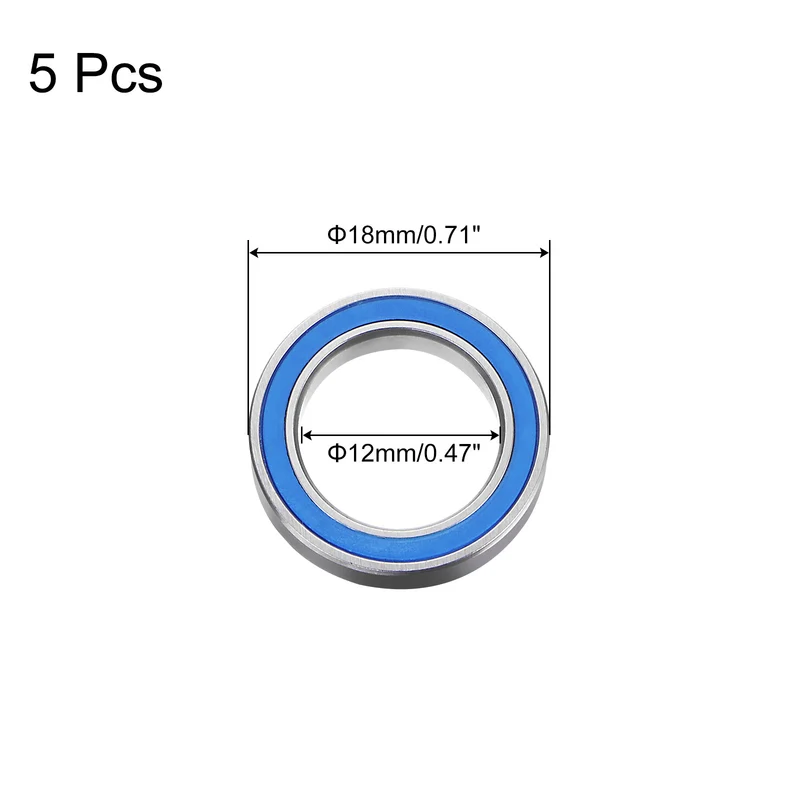 6701-2RS Deep Groove Ball Bearing,5pcs 12x18x4mm Z2 Bearings,Blue