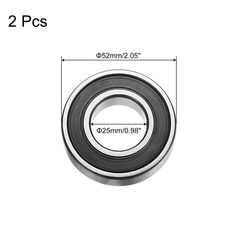 6205-2RS Deep Groove Ball Bearing,2pcs 25x52x15mm C3 Bearings,Black